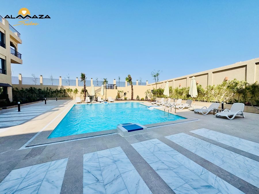 Almaza Suites — the pool seen along its length