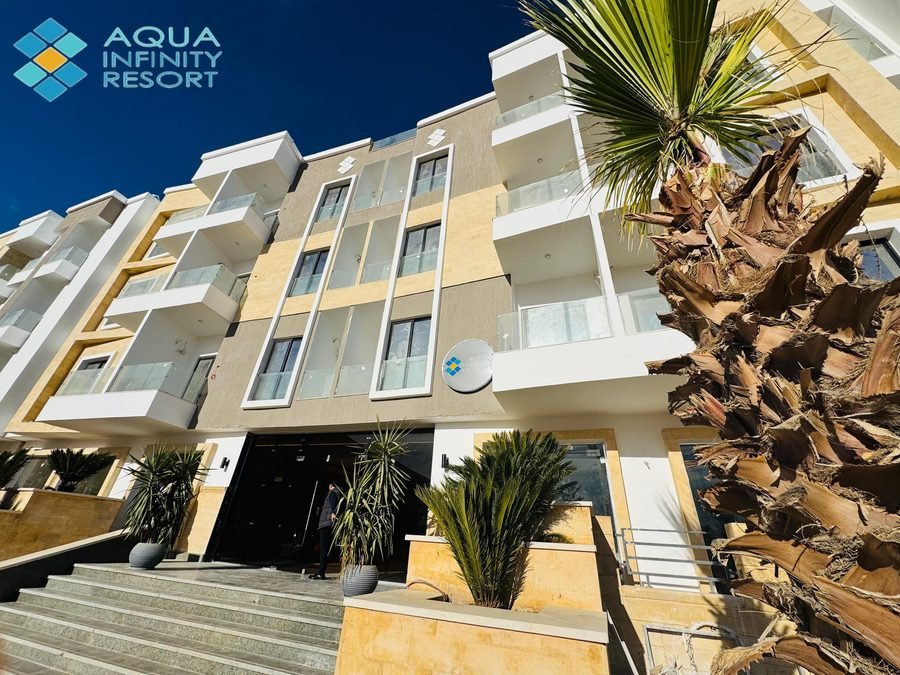 The entrance to Aqua Infinity Resort on El Gouna Road, where the sales office is
