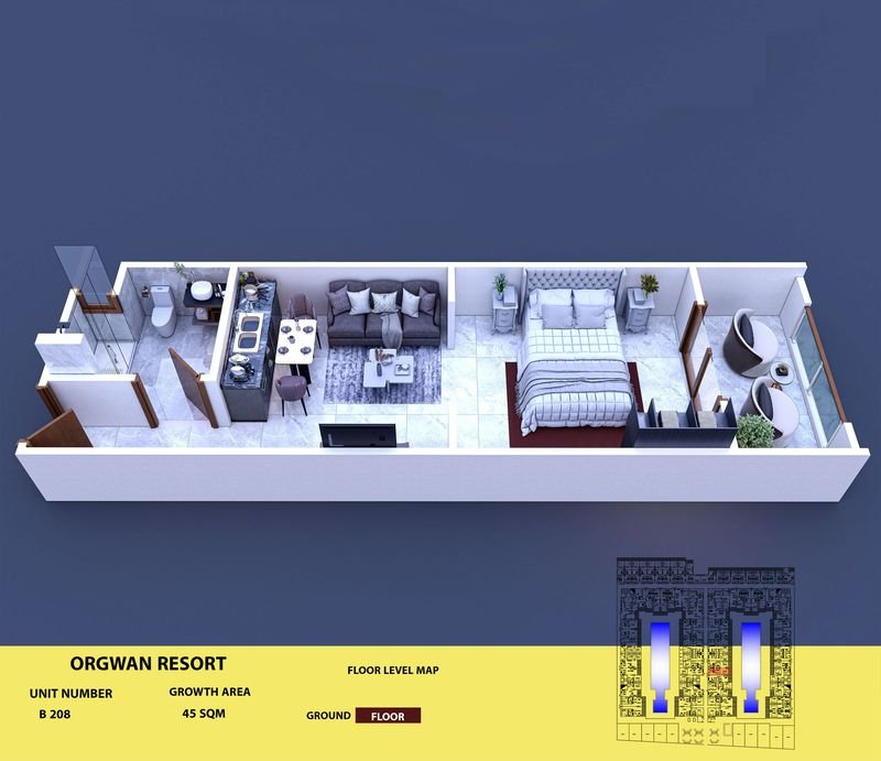 Layout visualisation of a unit at AQUA ORGWAN Resort