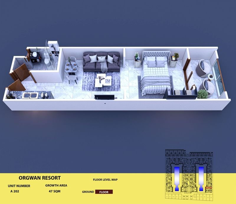 Layout visualisation of a unit at AQUA ORGWAN Resort