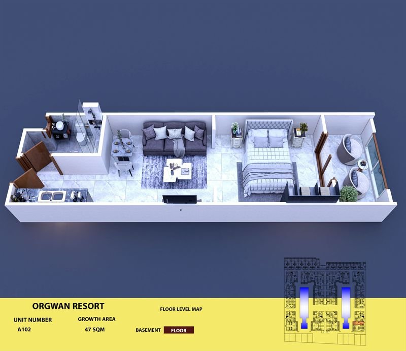 Layout visualisation of a unit at AQUA ORGWAN Resort
