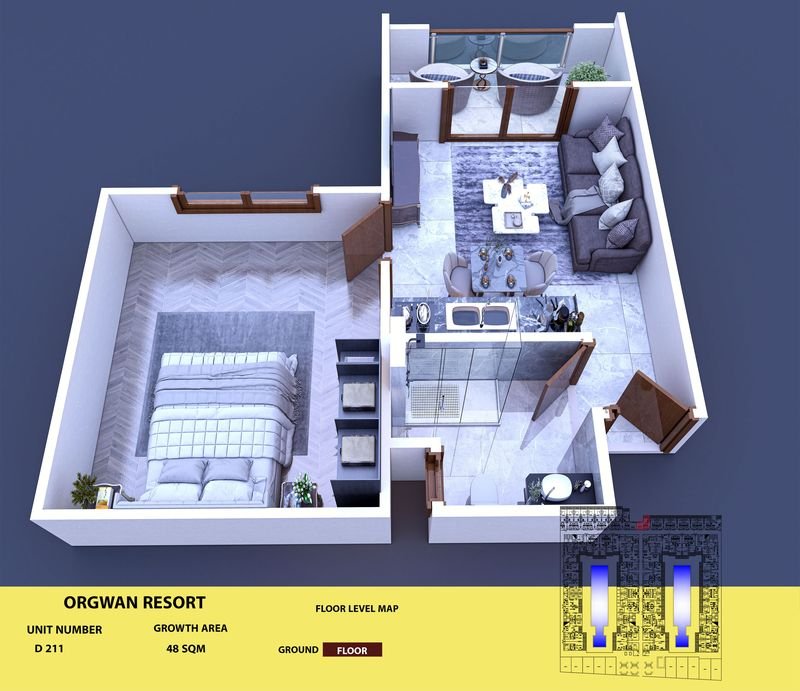 Layout visualisation of a unit at AQUA ORGWAN Resort