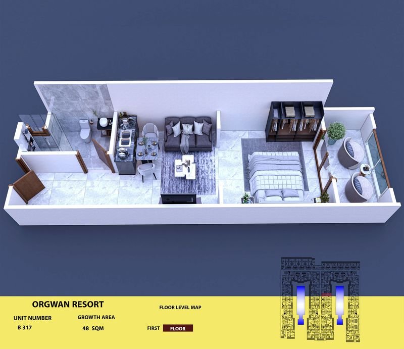 Layout visualisation of a unit at AQUA ORGWAN Resort