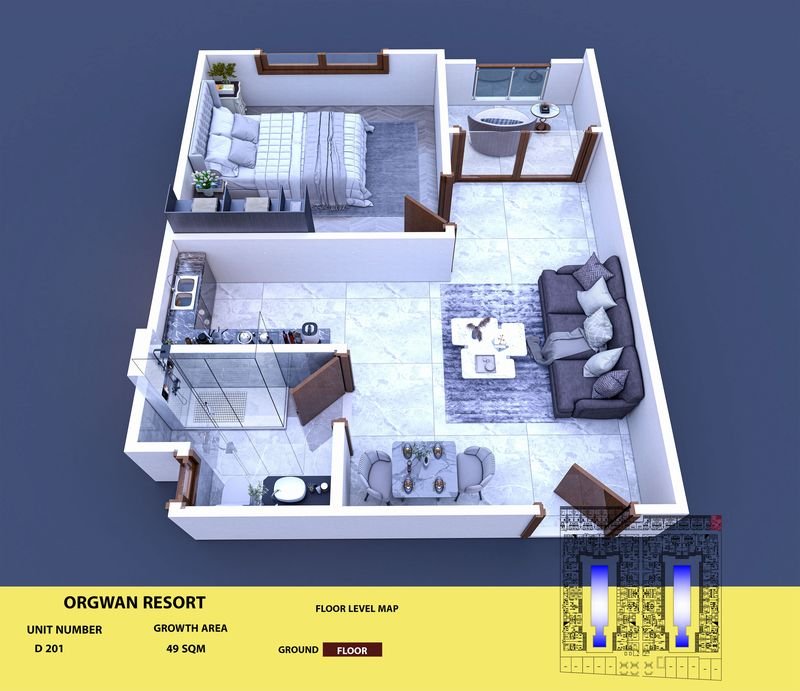 Layout visualisation of a unit at AQUA ORGWAN Resort