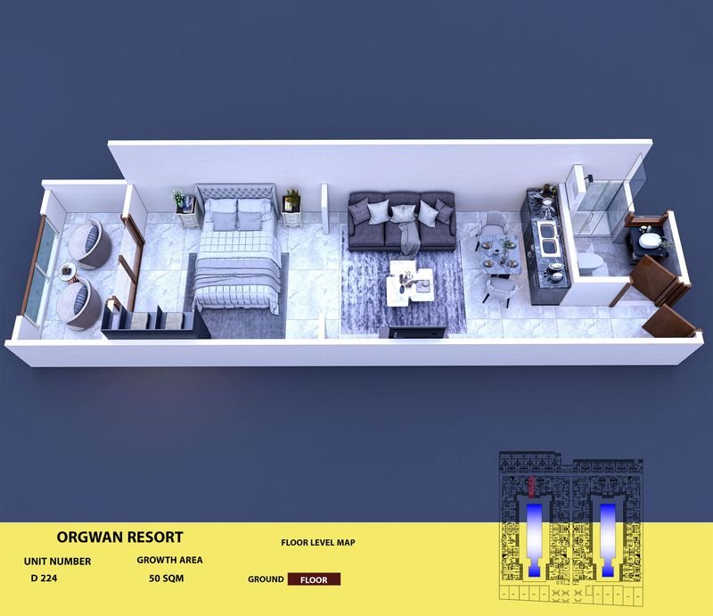 Layout visualisation of a unit at AQUA ORGWAN Resort