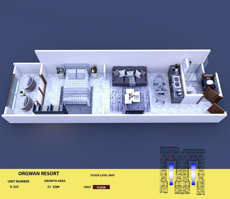 Layout visualisation of a unit at AQUA ORGWAN Resort