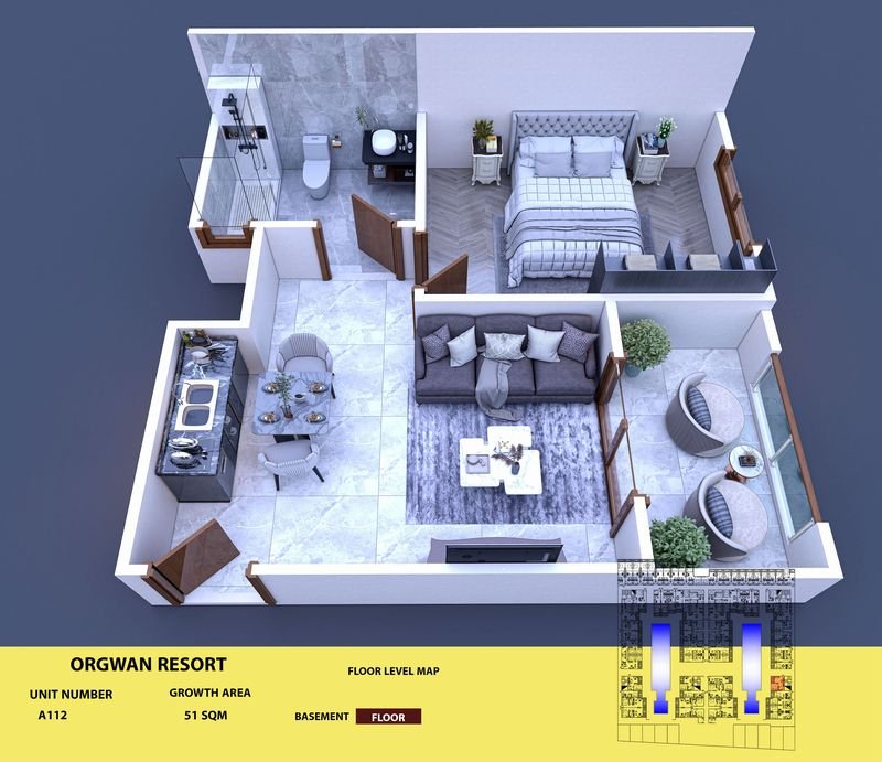 Layout visualisation of a unit at AQUA ORGWAN Resort