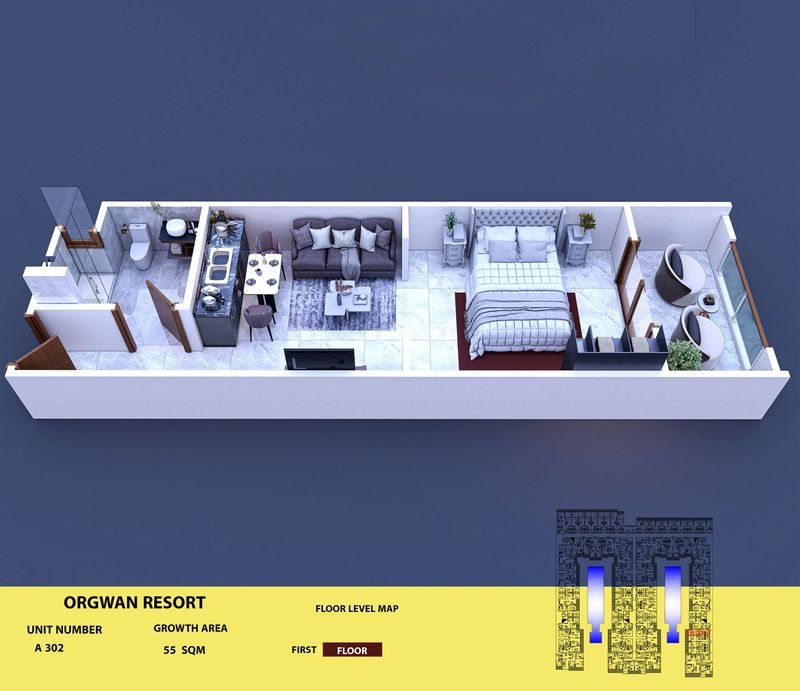 Layout visualisation of a unit at AQUA ORGWAN Resort
