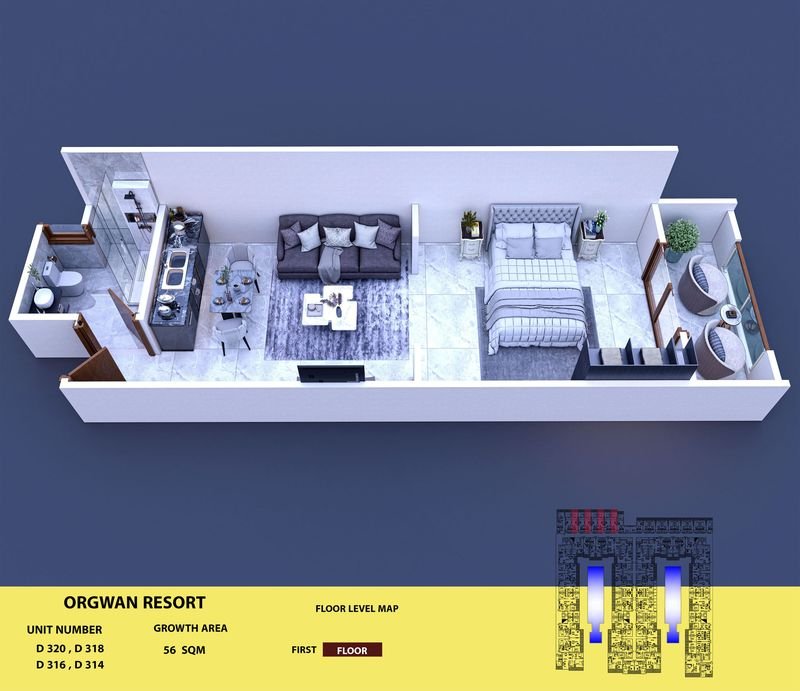 Layout visualisation of a unit at AQUA ORGWAN Resort