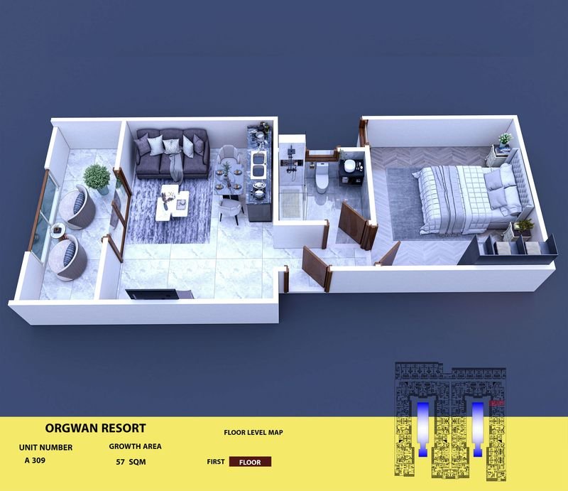Layout visualisation of a unit at AQUA ORGWAN Resort