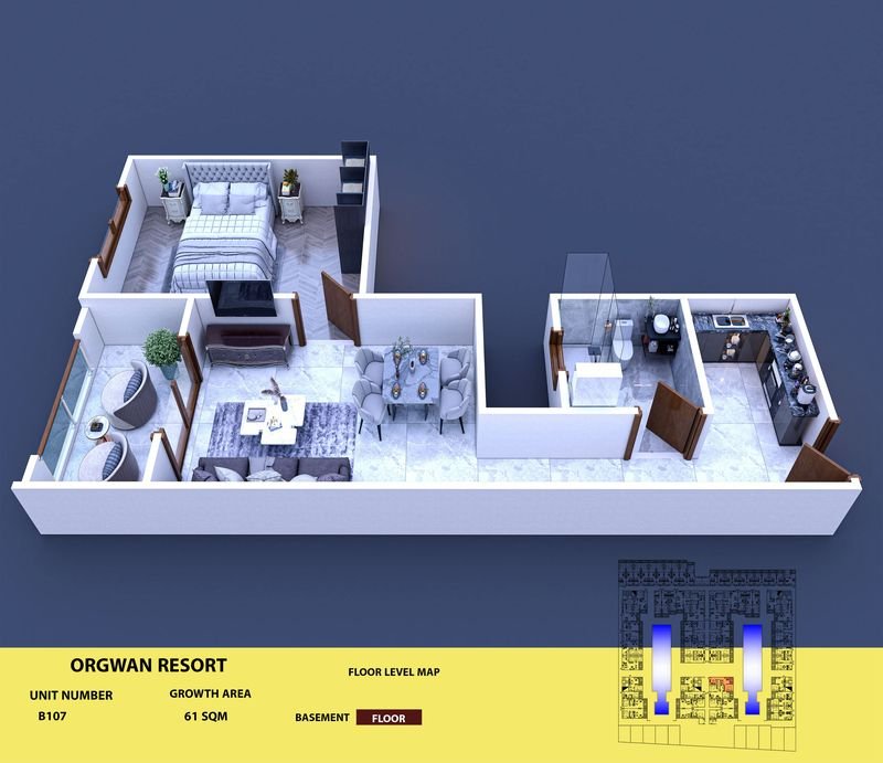 Layout visualisation of a unit at AQUA ORGWAN Resort
