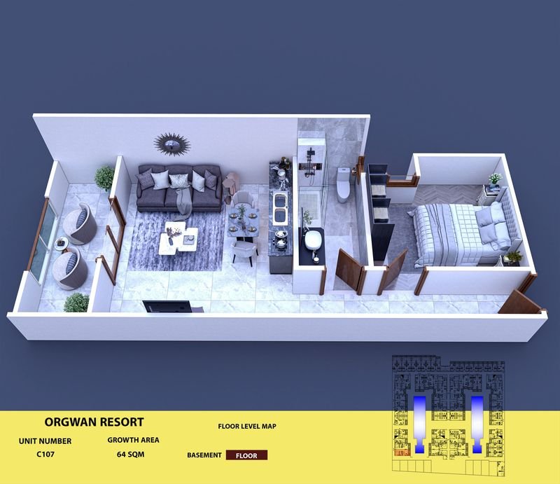 Layout visualisation of a unit at AQUA ORGWAN Resort