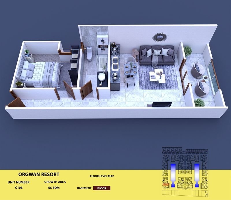 Layout visualisation of a unit at AQUA ORGWAN Resort