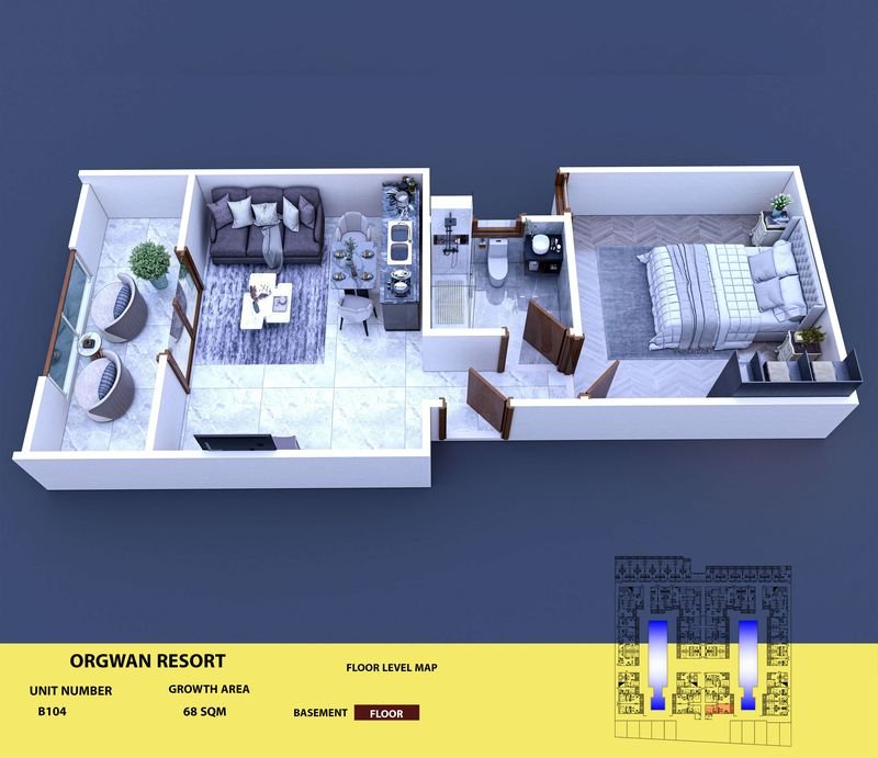 Layout visualisation of a unit at AQUA ORGWAN Resort