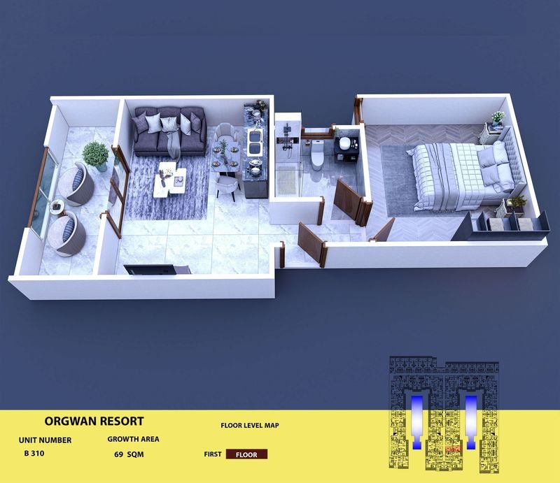 Layout visualisation of a unit at AQUA ORGWAN Resort