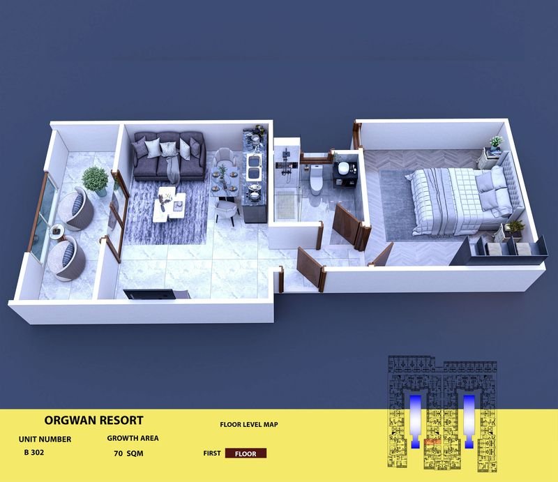 Layout visualisation of a unit at AQUA ORGWAN Resort