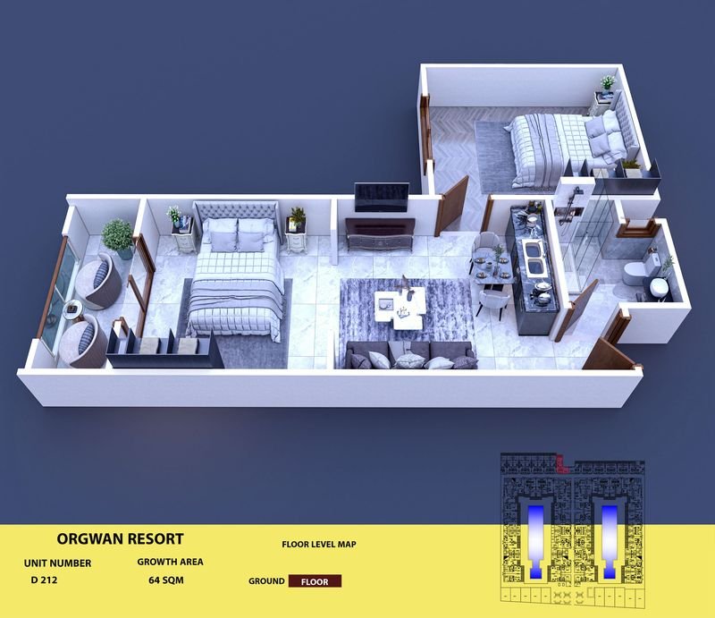 Layout visualisation of a unit at AQUA ORGWAN Resort