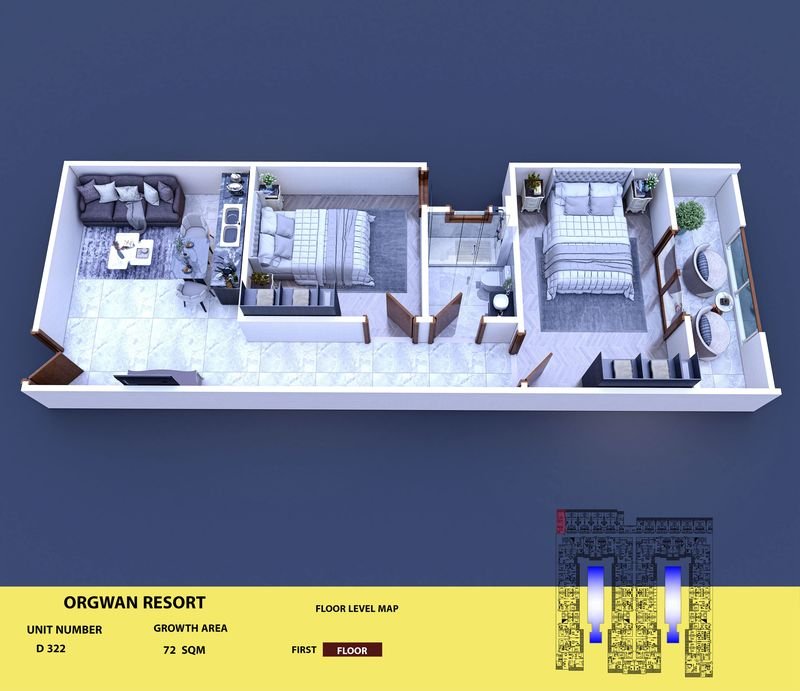 Layout visualisation of a unit at AQUA ORGWAN Resort