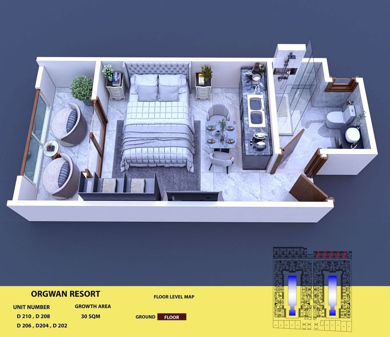 Layout visualisation of a unit at AQUA ORGWAN Resort