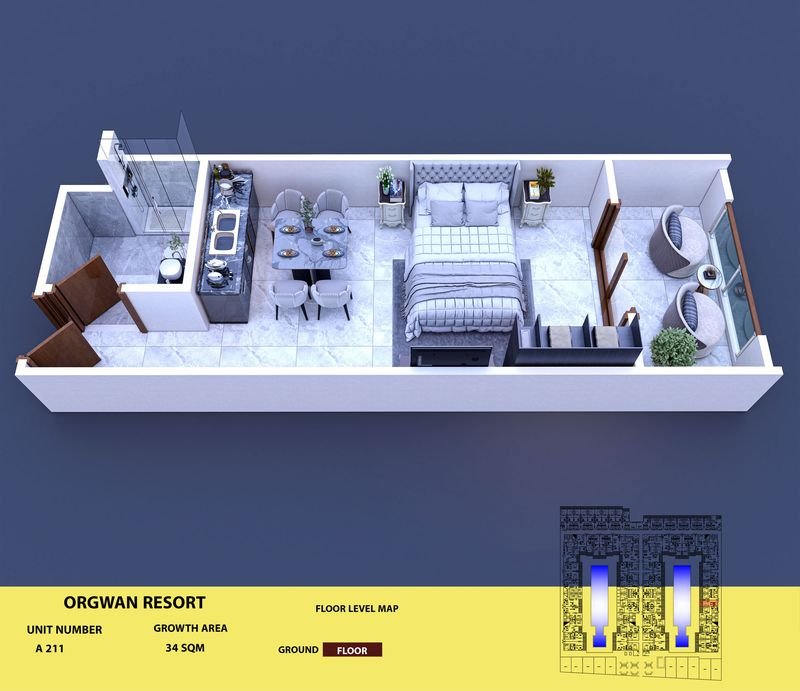 Layout visualisation of a unit at AQUA ORGWAN Resort