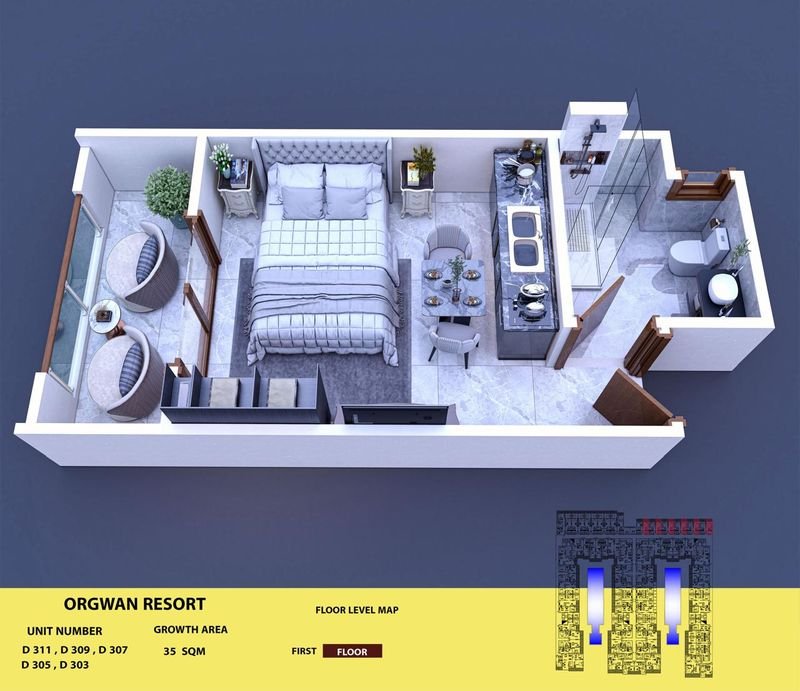 Layout visualisation of a unit at AQUA ORGWAN Resort