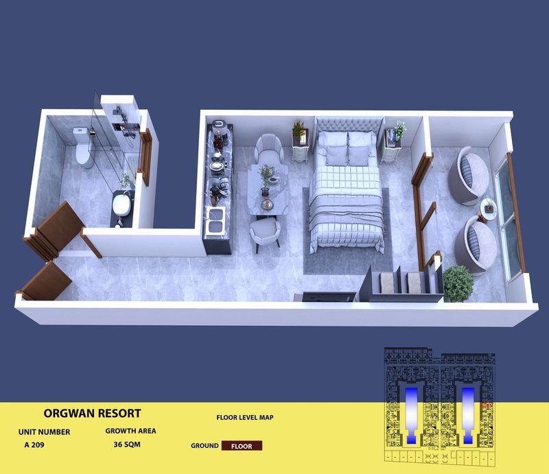 Layout visualisation of a unit at AQUA ORGWAN Resort