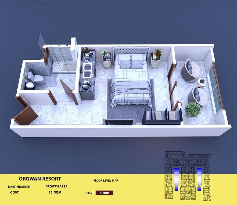 Layout visualisation of a unit at AQUA ORGWAN Resort