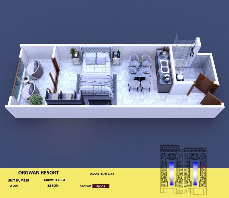 Layout visualisation of a unit at AQUA ORGWAN Resort