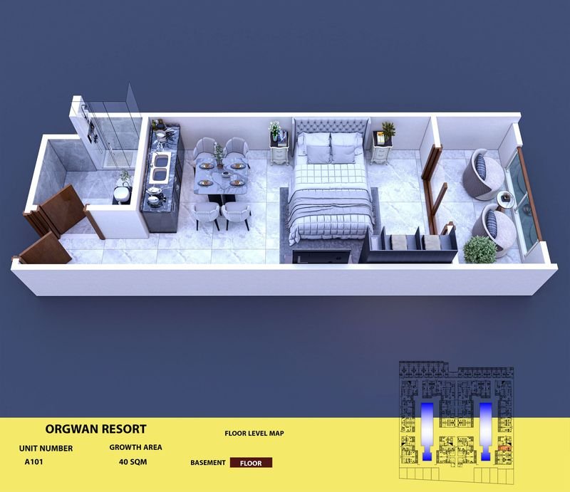 Layout visualisation of a unit at AQUA ORGWAN Resort