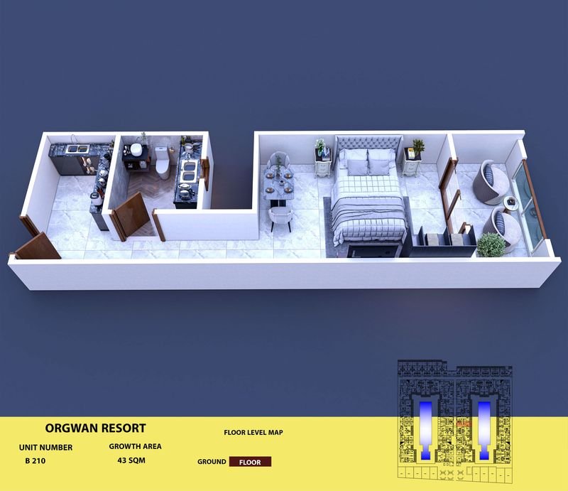 Layout visualisation of a unit at AQUA ORGWAN Resort