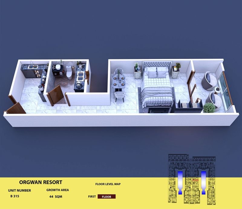 Layout visualisation of a unit at AQUA ORGWAN Resort