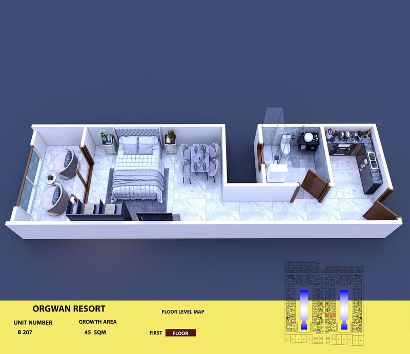 Layout visualisation of a unit at AQUA ORGWAN Resort