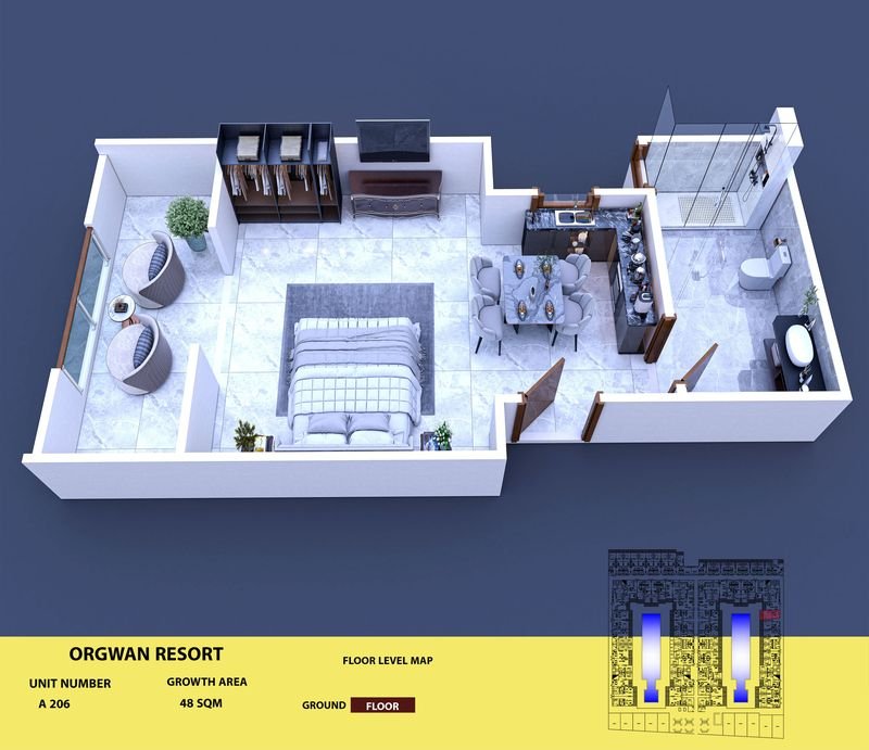 Layout visualisation of a unit at AQUA ORGWAN Resort